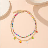 17KM Y2K Style Flower Beaded Necklace for Women Bohemian Colorful Short Beaded Pearl Choker Necklace Female Jewelry daiiibabyyy