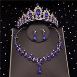 Daiiibabyyy Korean Crystal Bridal Jewelry Sets for Women Bride Tiaras Sets Crown Necklace Earrings Wedding Jewelry Sets