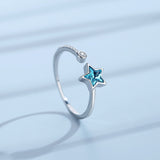 New Blue Star Ring Diamond Single Row Open Ring for Women Adjustable Girlfriend Birthday Party Gift daiiibabyyy