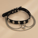 Punk Exaggerate Skull Black PU Leather Collar Chokers Hip hop Silver Color Tassel Chain Pendant Necklaces Femme Bijoux For Women daiiibabyyy