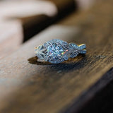 Creativity Silver Color Women's Ring Vintage Leaf White Zircon Crystal Wedding Rings for Women Party Bridal Engagement Jewelry daiiibabyyy
