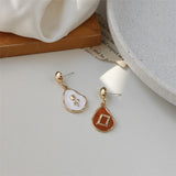 Elegant retro style geometric asymmetrical flower earrings, 2022 stylish Korean women for earrings party jewelry gifts daiiibabyyy