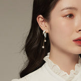 2021 New Creative Leaf Shape Pearl Tassel Pendant Long Earrings Korean Fashion Jewelry Girls Temperament Accessories For Woman daiiibabyyy