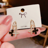 New Fashion Korean Earings Clover Double Layer Drop Earrings for Women Golden Zircon Wedding Earrings Jewelry Gift Wholesale