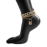 Fashion Trend 3Pcs/Set Iced Out Rhinestone Crystal Miami Curb Cuban Anklet Padlock Pendant Anklet On Foot Barefoot Sandals Jewel daiiibabyyy