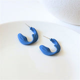 HUANZHI 2021 New S925 Blue Vintage Paint Geometric Irregular Folds Stud Earrings for Women Girls Travel Jewelry Gifts daiiibabyyy