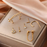 7pcs Fashion Gold Heart Zircon Non-Piercing Ear Clip Earrings for Women Simple Fake Cartilage Ear Cuff Jewelry Clip Accessories