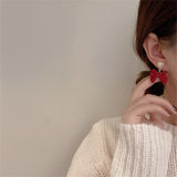 FFLACELL French Vintage Plush Fabric Red Bow Stud Earrings Personality Simple All-match Party Jewelry For Women Girls daiiibabyyy