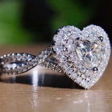Elegant Silver Color Heart Shaped White Zircon Crystal Women's Ring Classic Fashion Women Bridal Wedding Engagement Ring Jewelry daiiibabyyy
