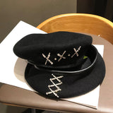 Daiiibabyyy Female Winter Headwear Beautiful Starfish Rhinestone Woolen Knitted Caps Women Fashion Pure Wool Beret Hats