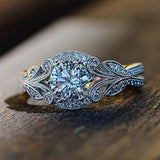 Creativity Silver Color Women's Ring Vintage Leaf White Zircon Crystal Wedding Rings for Women Party Bridal Engagement Jewelry daiiibabyyy