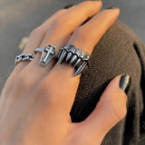 Lost Lady Retro Silver Black Skull Skelton Heart Rings Trendy Hiphop Punk Antique Finger Rings for Women Party Jewelry Gift daiiibabyyy