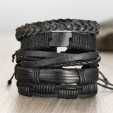 Vintage Black Leather Bracelets For Men Fashion Hollow Triangle Leather Bracelet & Bangles Multilayer Wide Wrap Jewelry 2022 daiiibabyyy