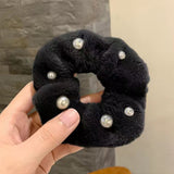 New Headdress Scrunchie Elastic Multicolor Band French Style Hair Rope Pearl Hair Ring Exquisite Plush Hair Ring Headdress daiiibabyyy