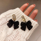 Drop Earrings for Women Fashionable New Black Bow Crystal Earrings Elegant Geometric Earrings Jewelry Accessories Wholesale daiiibabyyy
