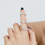 MENGJIQIAO Punk Fashion Ziron Metal Chain Rings Multi-layer Adjustable Rings For Women Trendy Letter Finger Knuckle Rings Set daiiibabyyy