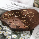 2022 New Creative Fashion Personality Alloy Ring Female Ins Cool Style Simple Inlaid Rhinestone Joint Ring 10-piece Set daiiibabyyy