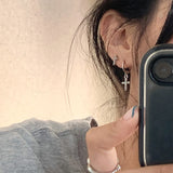 Trendy Punk Silver Color Geometric Crystal Inlay Cross Drop Earrings For Women Fashion Exaggerate Dangle Earring Hip hop Jewelry daiiibabyyy