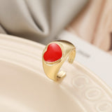 Romantic Simple Red Black Heart-shaped Metal Ring Fashion Cute Wedding Gold Color Ring For Women Punk Party Jewelry Gift daiiibabyyy