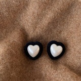 FFLACELL Fashion Vintage Green,Khaki,Black Geometric Plush Love-Heart Pearl Earrings Female Personality All-match Party Jewelry daiiibabyyy