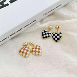 S925 Silver Needle Fashion Earings Cute Color-Jointed Lattice Heart Stud Earrings for Women Personality New Jewelry Pendientes daiiibabyyy