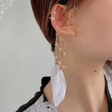 2021 New Trendy Long Butterfly Clip Earrings Ear Hook Pearl Ear Clips Without Pierced Ears Chain Earrings Women Girls Jewelry daiiibabyyy