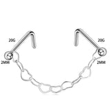 Double L Shape Nose Chain Heart Nose Piercing Chain 20G Straight Ball Nose Chain Zircon Piercing Nariz Pircing Septum Nez daiiibabyyy