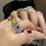 Fashion Korean Candy Color Resin Acrylic Index Finger Rings Trendy Chic Crystal Inlay Charm Jewelry Rings For Women Party Gifts daiiibabyyy