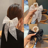 Women's Pretty Embroidery Flower Hair Rope Stylish Elegant Bow Hair Ring Temperament Korean Style Sweet Hair Rubber Band As Gift daiiibabyyy