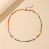 17KM Y2K Style Flower Beaded Necklace for Women Bohemian Colorful Short Beaded Pearl Choker Necklace Female Jewelry daiiibabyyy