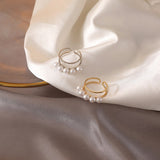 Korea individual character inlays the hollow ring of pearl, fashionable and contracted double layer opens the ring of the woman daiiibabyyy