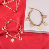 Daiiibabyyy 316L Stainless Steel New Fashion Upscale Jewelry Lovers Lock Multi-element Heart Shape Charm Thick Chain Bracelets For Women