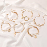 2022 Korean Fashion Gold Bracelets for Women Boho Jewelry Geometric Portrait Pin Simple Thick Chain Hand Chain Charm Bracelet daiiibabyyy