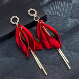New Fashion Tassel Flower Long Dangle Drop Earrings Retro Red Big Petal Statement Earring for Women Bridal Wedding Party Jewelry daiiibabyyy