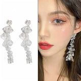 NewKorean Fashion Green Natural Stone Stitching Pearl Tassel Chain Asymmetric Earrings For Women Girls Personality Party Jewelry daiiibabyyy