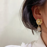 2022 new retro simple Hong Kong style camellia earrings stereo flowers earrings party jewelry gifts for Korean fashion women daiiibabyyy