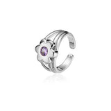 Daiiibabyyy New Ins Vintage Style Flower Chic Women Zircon Open Ring Trend Simple Retro Lovely Metal Floral Adjust Ring Fashion Jewelry Gift