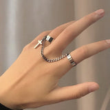 Trend Silver Color Alloy Rhinestone Cross Ring Geometric Heart Adjustable Open Rings For Women Fashion Jewelry Gift Dropshipping daiiibabyyy