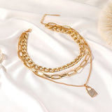 Vintage Gold Multi Layered Crystal Lock Pendants Necklaces For Women Chunky Choker Long Chain Necklace Set Bohemian Bijoux Femme daiiibabyyy