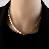 French Baroque Pearl Chain Splicing Stainless steel Necklace Neo Gothic Girl's Fashion Jewelry Party Sexy Neck Chain For Woman daiiibabyyy
