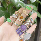 Vintage Summer 8Pcs/Set Fairy Friends Colorful Stone Metalic Fashion Finger Rings Korea Hit Rings for Women Girl Party