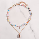2 Pieces Crystal Letter Shell Pendant Pearls Beaded Necklace For Women Natural Stone Bead Choker Initial Name DIY Jewelry Gift daiiibabyyy