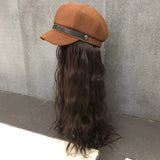 Female Short Hair Net Red Leather Navy Hat  Hot Selling Wig Hat One Detachable Autumn and Winter Full Headgear daiiibabyyy