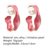 New Mutilcolor Enamel Pearl Circel Geometric Dripping Oil Metal  Hoop Earrings for Women Girls Travel Jewelry HUANZHI 2022 daiiibabyyy