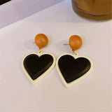 HUANZHI 2022 S925 Vintage Colorful Paint Glaze Heart Stud Earrings Geometry Metal for Women Girls Party Travel Jewerly Gifts daiiibabyyy
