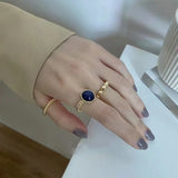 3PCS/lot Retro Round Metal Rings Geometric Twist Open Adjustable Rings Sets for Women Girl Blue Beads Jewelry Gifts 2022 daiiibabyyy