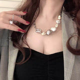 Large Baroque Irregular Pearl Statement Necklace For Women Elegant Colorful Pearl Popular Jewelry Clavicle Chain Ins Choker daiiibabyyy