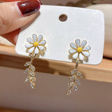 2021 New Korean Style Pearl Crystal Flower Earrings For Women Delicate Flower Zircon Stud Earrings Girls Party Jewelry Best Gift daiiibabyyy