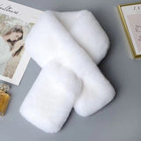 Winter Scarves Woman Warm Imitating Rex Rabbit Fur Cross Scarf Soft Waxy Thick Solid Color Fur Collar шарф женский зимний daiiibabyyy