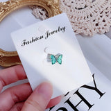 Daiiibabyyy 1Pcs Gradient Crystal Butterfly Stud Earrings For Girl Titanium steel Helix Screw Piercing Ear Bone Nails Tragus Earring Jewelry